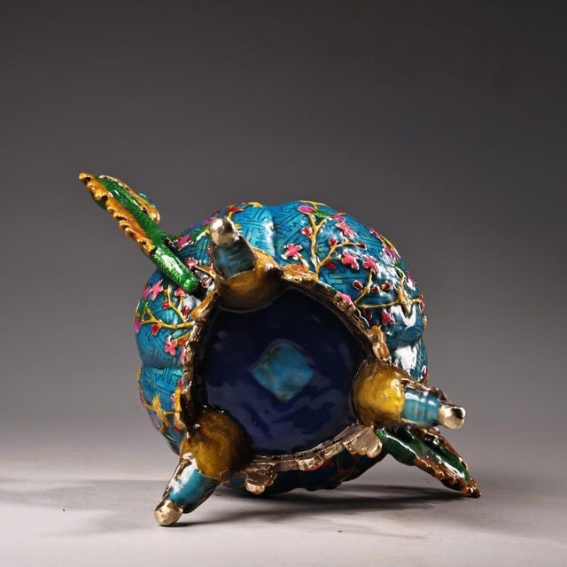 Late 20th Century Cloisonné Enamel Censer With Dragon Handles and Floral Motifs For Sale - Image 4 of 9