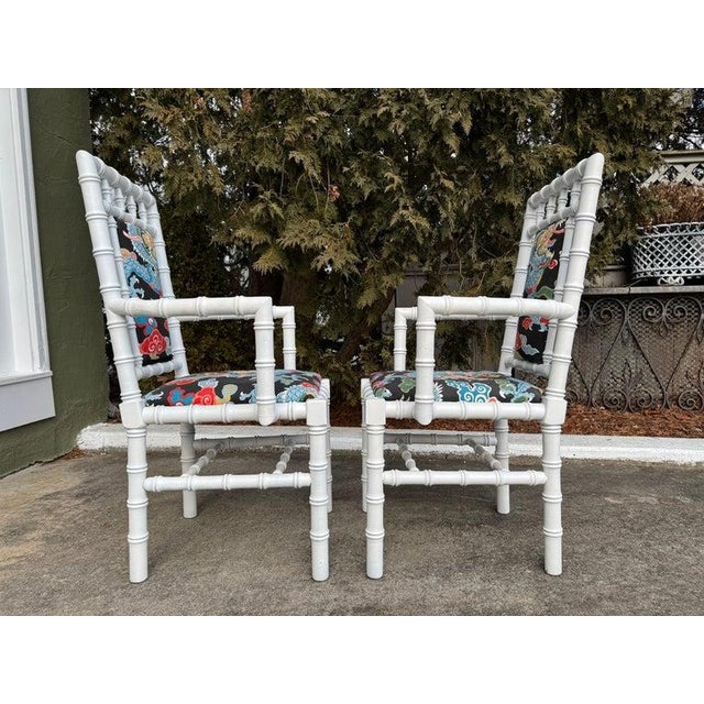 1970s Pair of White Wooden Faux Bamboo Chairs For Sale - Image 5 of 12