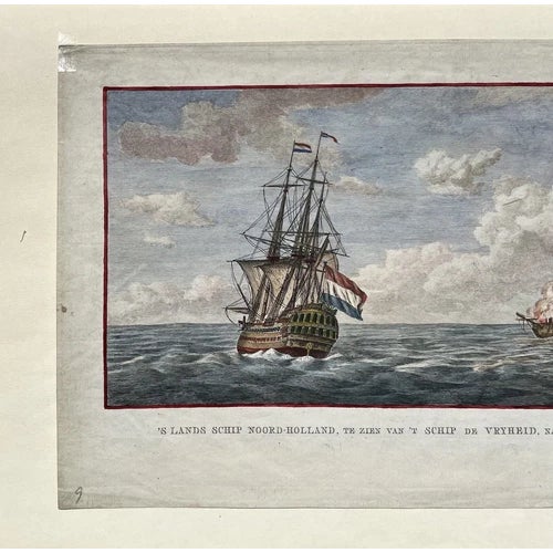 Set of Two 18th Century Dutch Navy Netherlands Hand Colored Maritime Etchings Reproduction For Sale In Minneapolis - Image 6 of 10