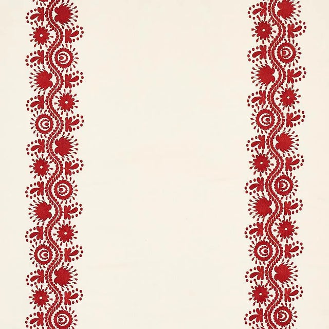 Schumacher Theodora Embroidery Fabric in Red For Sale