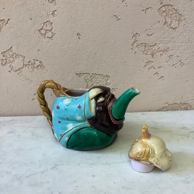 Ceramic 19th-Century Majolica Minton Chinaman Figural Teapot For Sale - Image 7 of 12