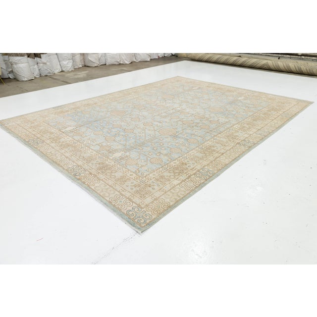 Modern Khotan Style Pomegranate Tree Rug – Sky Blue & Ivory Hand-Knotted Wool For Sale - Image 4 of 11