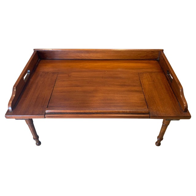 Antique English Mahogany Reading Breakfast Table with Gallery Sides Pierced Grip Handles and Turned Legs For Sale - Image 6 of 17