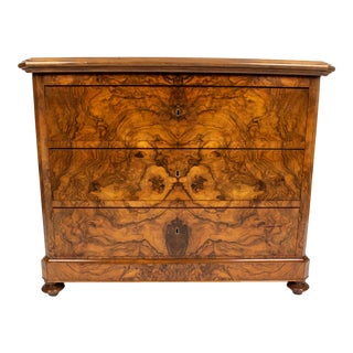 Late 19th Century Antique Figured/Burled Walnut Chest, Biedermeier For Sale