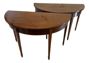 Large Antique George III Figured Mahogany Demi Lune Shaped Console Tables, 1800