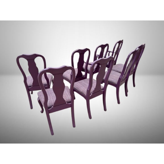 A breathtaking masterclass in high-gloss theatricality, this rare set of eight (8) Queen Anne style dining chairs...