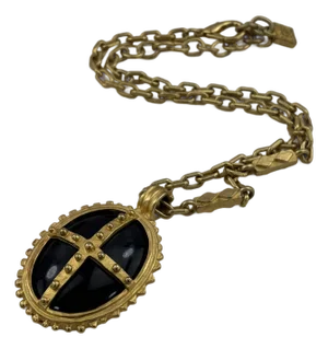 Vintage Karl Lagerfeld Pendant Necklace in Black Glass and Gold Tone