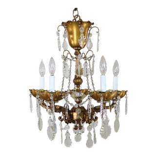 Vintage Maison Jansen Gilt Brass and Crystal Chandelier For Sale