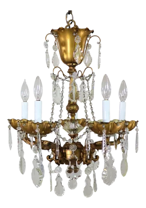 Vintage Maison Jansen Gilt Brass and Crystal Chandelier