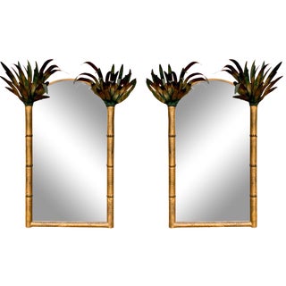 Pair of Gilt Metal Hollywood Regency Tole Palm Tree Mirrors For Sale