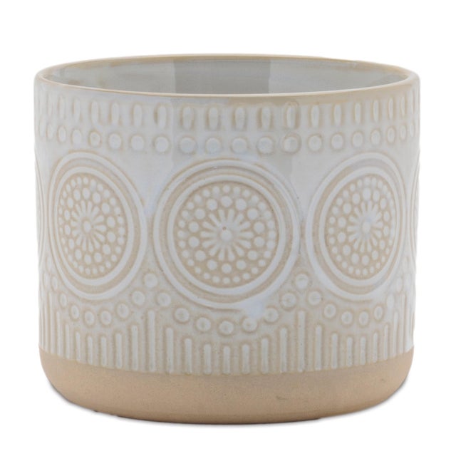Contemporary Porcelain Geometric Patterned Planter (Set of 2) For Sale - Image 3 of 5