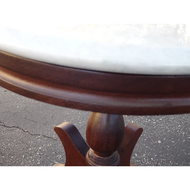 Pair of Antique White Marble Top Mahogany Parlor Round Brown Side Tables Italy For Sale - Image 18 of 18