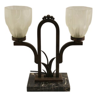 Art Deco Marble and Wrought Iron Table Lamp, 1920s For Sale