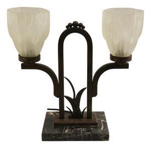Art Deco Marble and Wrought Iron Table Lamp, 1920s