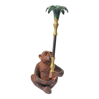 Vintage Palm Tree Monkey Candle Holder For Sale