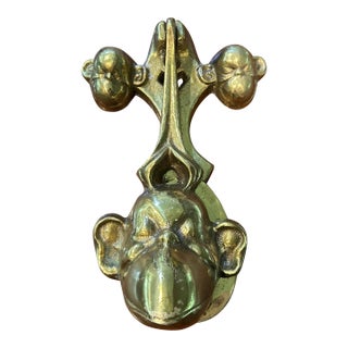 Vintage Brass Monkey-Head Door Knocker For Sale