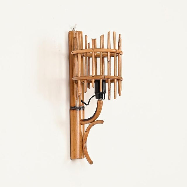 Mid-Century Modern Rattan Lantern Sconces by Louis Sognot, France, 1960s, Set of 2 For Sale - Image 4 of 13