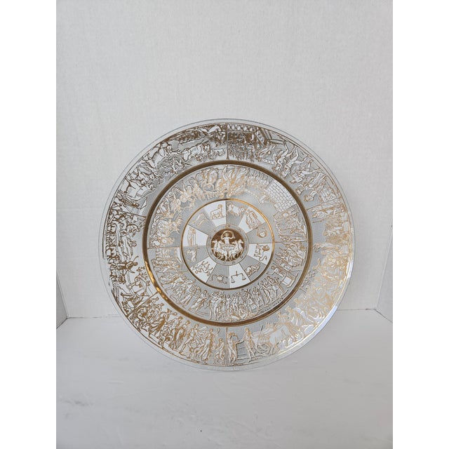 Mid 20th Century Lee Hager, Mid Century Intricately Painted Gold and White Zodiac Plate For Sale - Image 5 of 5
