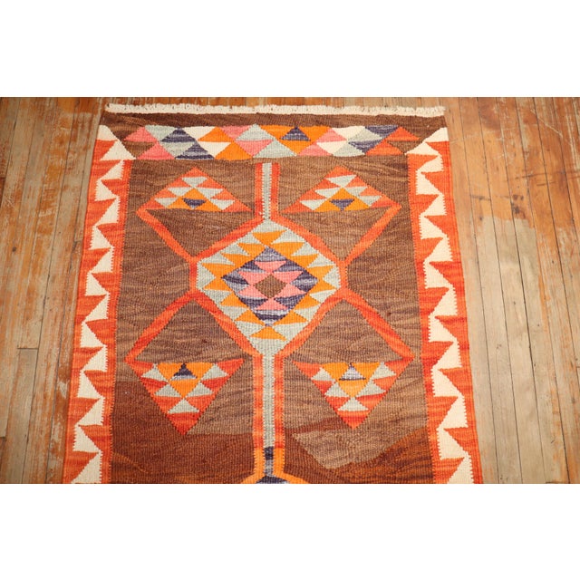 Mid-Century Modern Vintage Zabihi Collection Turkish Geometric Kilim Runner - 3'5" x 11'8" For Sale - Image 3 of 8