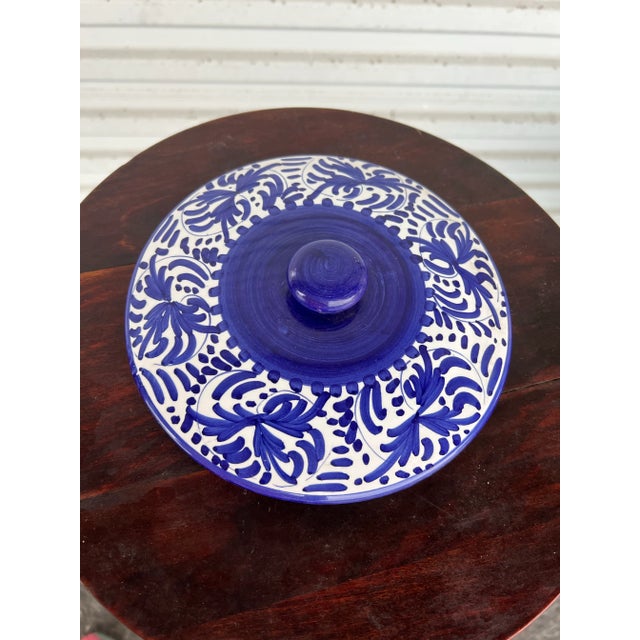 Ceramic 1960s Cherry Jar Vintage Large Ceramic / Blue & White & Ladle -2 For Sale - Image 7 of 9