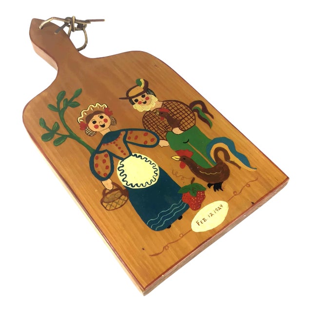 1924 Hand Painted Antique Wooden Cutting Board For Sale