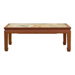 Simple Oriental Chinese Elm Wood Rectangular Stone Top Coffee Table For Sale
