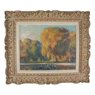 Paul Léon Frequenez, Neriad Fountain in Autumn, 20th Century, Oil Painting, Framed For Sale