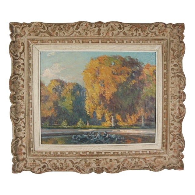 Paul Léon Frequenez, Neriad Fountain in Autumn, 20th Century, Oil Painting, Framed For Sale
