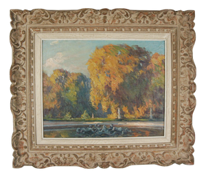 Paul Léon Frequenez, Neriad Fountain in Autumn, 20th Century, Oil Painting, Framed