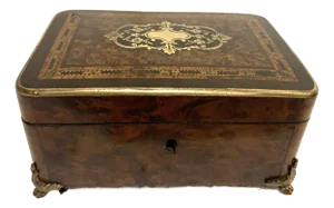 Napoleon III Jewelry Box in Thuya Burl and Brass Marquetry