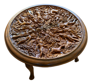 Indonesian Round Wooden Carved Coffee Table, 1920s