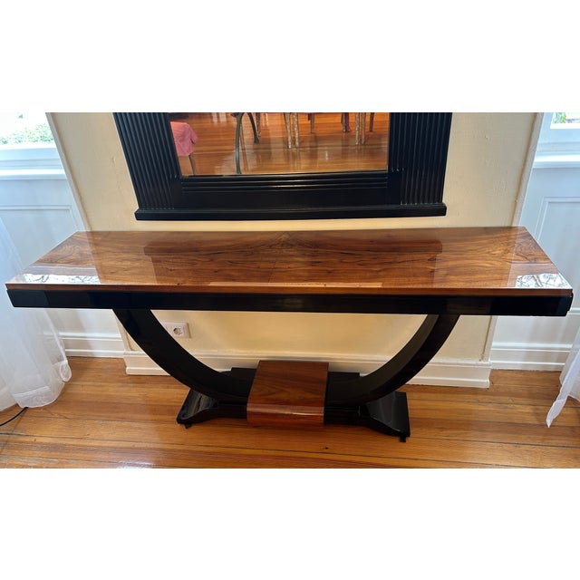 Art Deco Console in Walnut Veneer and Black High-Gloss Lacquer, 1920s For Sale - Image 9 of 9