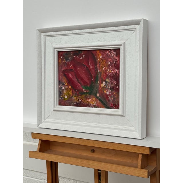 Textile Ameryllis Study 2 - Miniature Abstract Floral Canvas Art by Contemporary Artist 2005 For Sale - Image 7 of 12