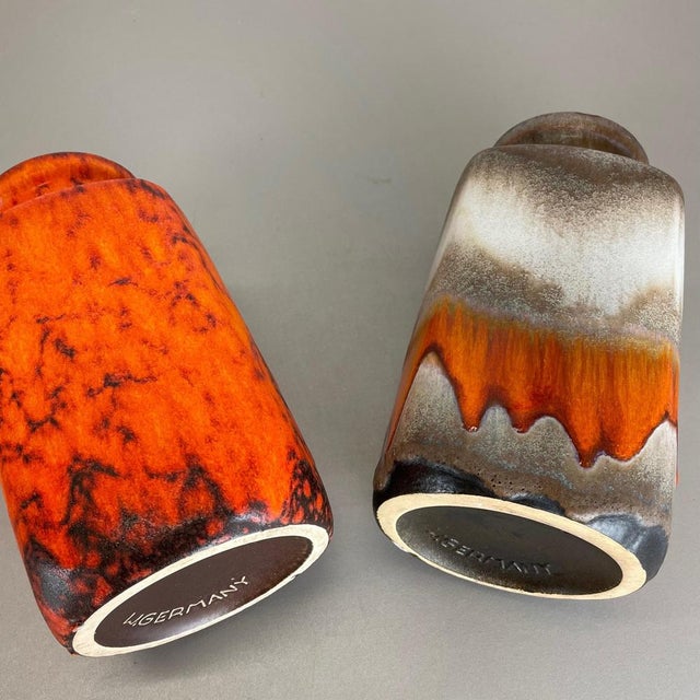 Fat Lava Orange Pottery Vases attributed to Scheurich, Germany, 1970s, Set of 2 For Sale - Image 17 of 18