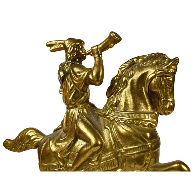 Mid-Century Gold Brass Horsemen From Renaissance Era Bookends - a Pair For Sale - Image 11 of 13