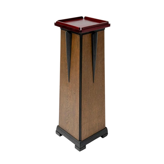 Wood Art Deco Pedestal in Oak by E.G.C. Schubad, 1920s For Sale - Image 7 of 10