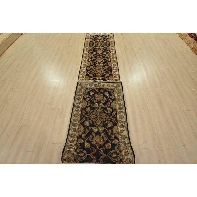 Agra Runner 2’7” X 15’2” Black Wool Traditional Hand-Knotted Oriental Rug For Sale - Image 11 of 12