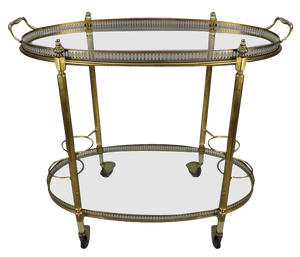 Oval 2-Tier Bar Cart in the style of Maison Baguès, 1950s