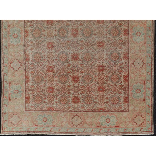 Cream Persian Tabriz Rug With Boteh Design in Cream, Coral, Light Green/ Blue 4'3 X 6'8 For Sale - Image 8 of 12