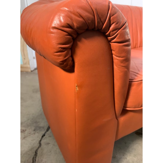 1970s Orange Leather Loveseat Denmark For Sale - Image 11 of 11