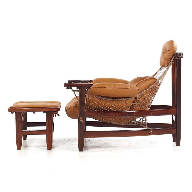 Jean Gillon Jean Gillon Jangada Mid Century Brazilian Rosewood and Leather Lounge Chair With Ottoman For Sale - Image 4 of 9