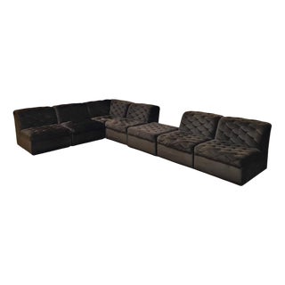 Vintage Velvet Quilted Modular Sofa, 1970s, Set of 7 For Sale