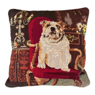 Vintage Regal Bulldog Needlepoint Pillow For Sale
