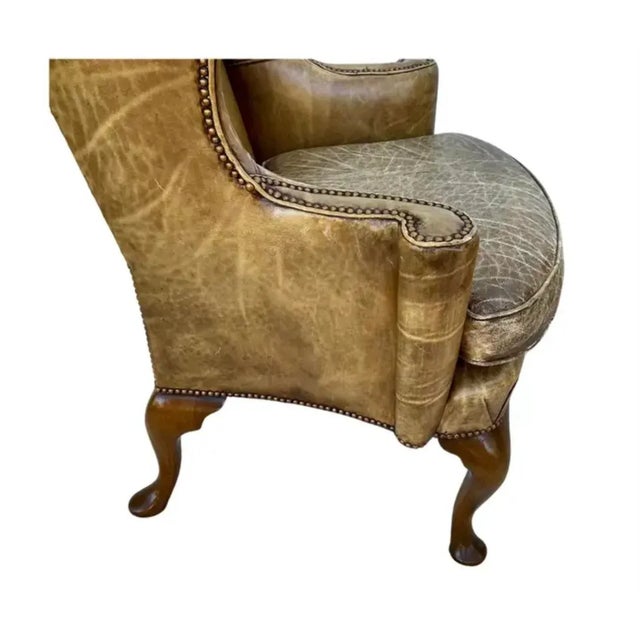 Late 20th Century Pair of George I Style Leather Upholstered Wing Armchairs For Sale - Image 5 of 8