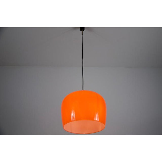Metal Mid-Century Red Glass Pendant Lamp, Italy, 1960s For Sale - Image 7 of 15