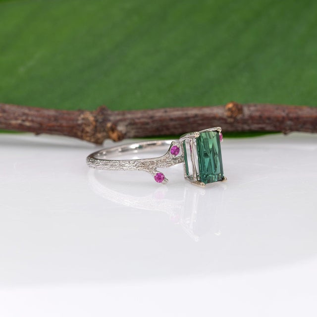 Blue 1.1Ct Indicolite Tourmaline Ring With Pink Sapphire Accents: Solid 14k Gold, Size 6.75 For Sale - Image 8 of 10