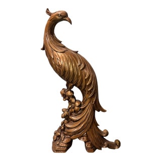 Vintage Syroco Wood Figural Peacock Statue Sculpture For Sale