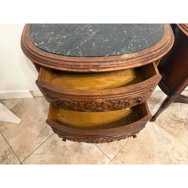 20th Century Two-Drawer Bedside Commode Nightstand With Marble Top, Pair For Sale - Image 12 of 15