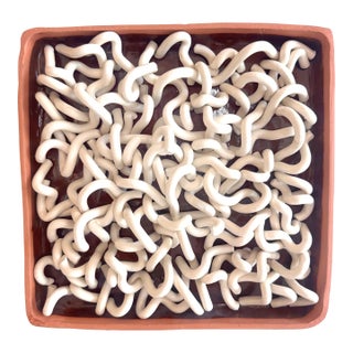 Vintage Squiggles Abstract Pottery Wall or Table Sculpture, Signed L. Barton For Sale