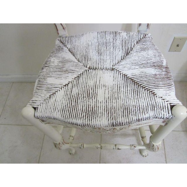 1980s Mid Century Rustic French Country Stools White Shabby Chic Rush Seat Straw Set of 2 For Sale - Image 9 of 12